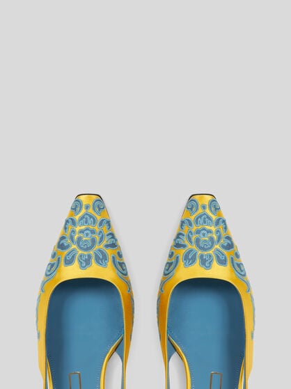 EMBROIDERED SATIN SLINGBACKS