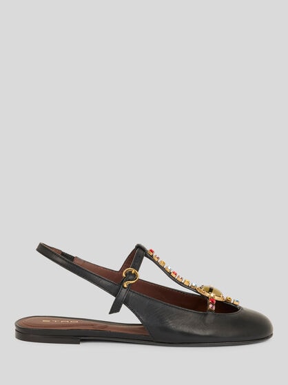 LOW LEATHER SLINGBACKS WITH RHINESTONES