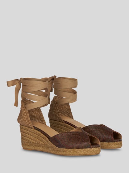 ETRO X CASTAÑER PAISLEY WEDGE ESPADRILLES WITH PEEP TOE