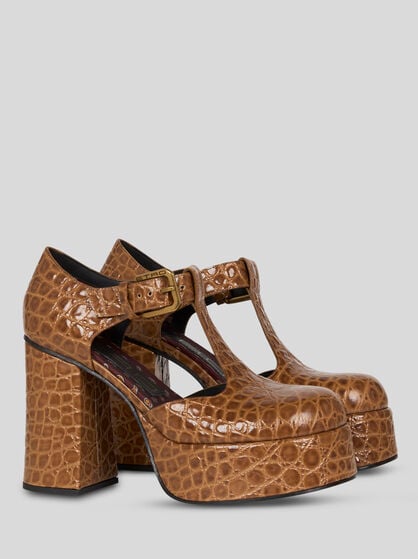 PRINTED LEATHER MARY JANE SANDALS