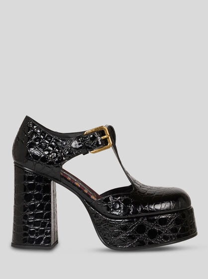 PRINTED LEATHER MARY JANE SANDALS