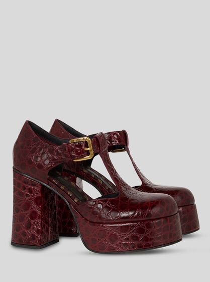 PRINTED LEATHER MARY JANE SANDALS