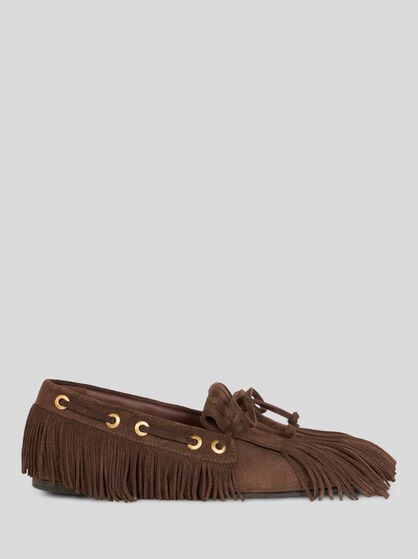 BOOTSMOKASSINS AUS VELOURSLEDER MIT FRANSEN