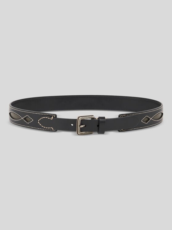 Etro , Leather Belt With Cut-outs And Topstitching, Man, Black, Size 115