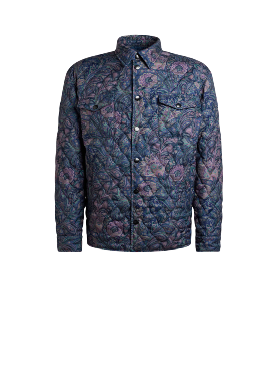 Etro, Overshirt Trapuntata Con Motivo Paisley Floreale, Uomo, Blu, Taglia S