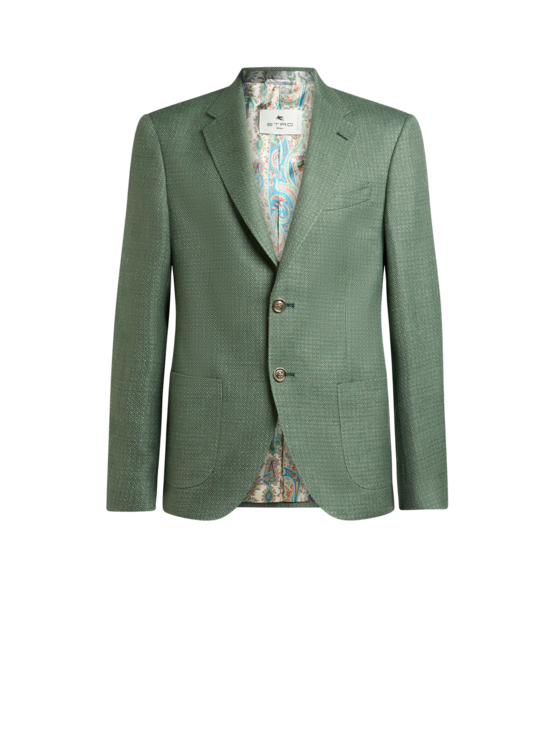 Etro, Giacca Monopetto In Lana Mouliné, Uomo, Verde, Taglia 48
