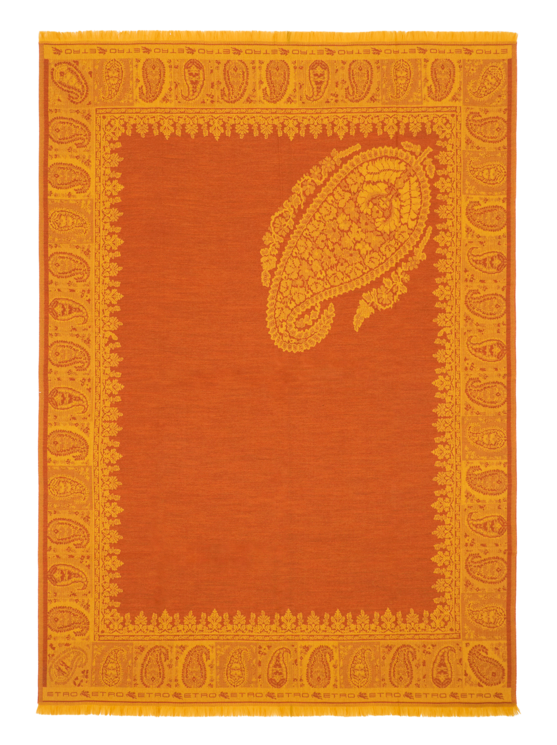 Etro, Plaid De Lana Con Motivo Paisley Floral, Naranja