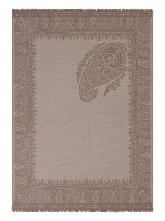 Etro, Plaid De Lana Con Motivo Paisley Floral, Gris