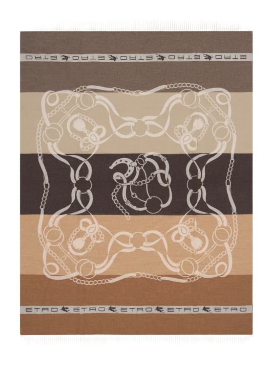 Etro, Plaid De Lana Con Diseño Heráldico Hípico, Multicolor