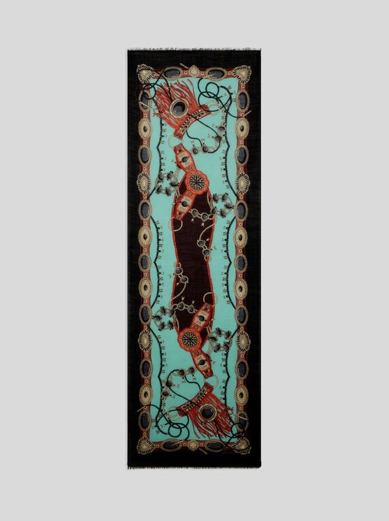 Etro , Wool And Cashmere Scarf With Jewel Motif, Woman, Light Blue