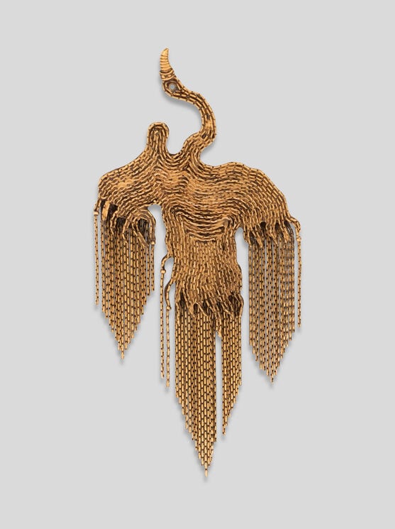 Etro , Brass Phoenix Brooch With Fringing, Woman, Gold
