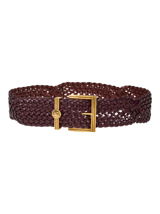 Etro Women's Burgundy Woven Leather Belt With Coin Buckle, Woman, Size 90