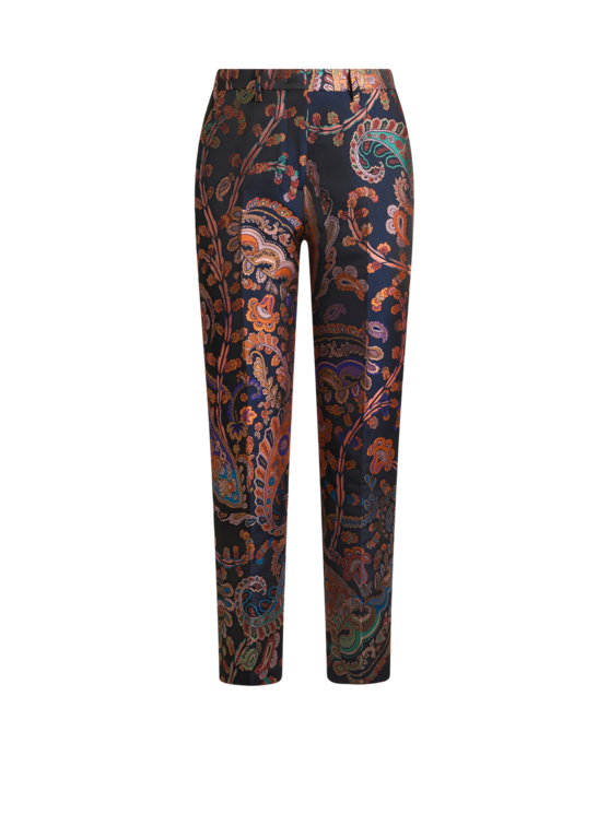 Etro, Jacquard Cigarette Trousers With Floral Paisley Motif, Woman, Blue, Size 50