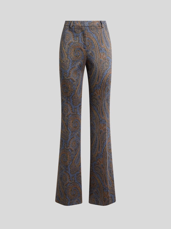Etro , Fit-and-flare Cotton-blend Jacquard Trousers With Paisley Motif, Woman, Light Blue, Size 42