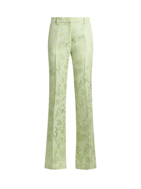 Etro, Pantaloni Bootcut Jacquard Con Motivo Floreale, Donna, Verde, Taglia 42