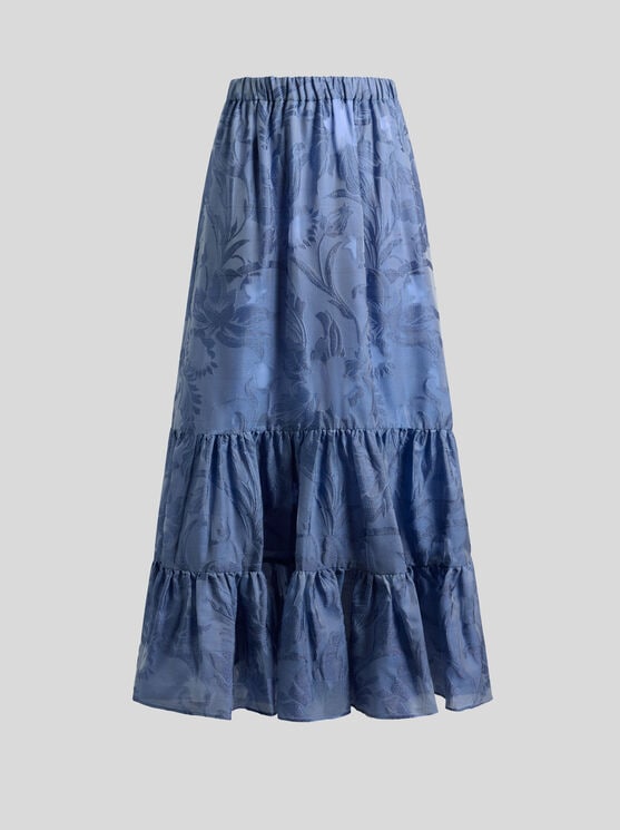 Etro , Silk Jacquard Maxi Skirt With Fil Coupé Floral Motif, Woman, Blue, Size 46