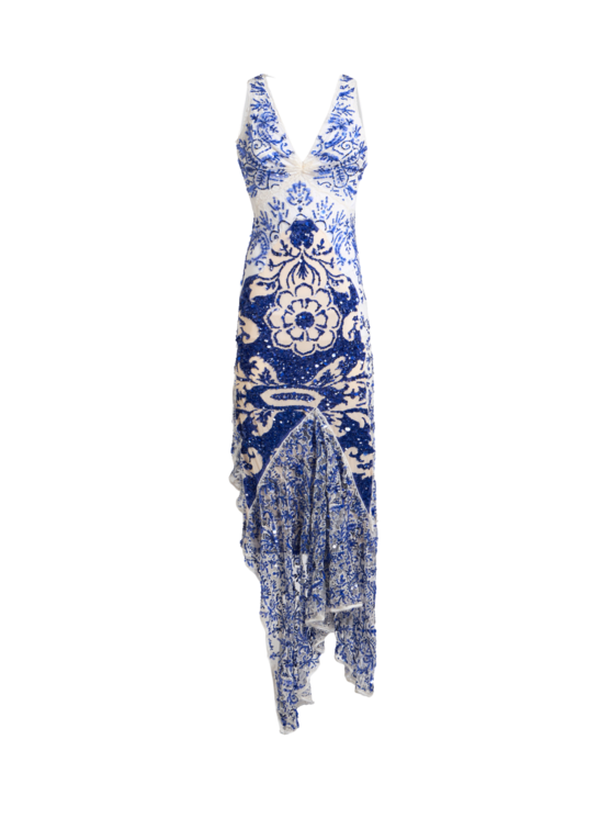 Etro, Abito Lungo Con Paillettes Ricamate, Donna, Blu Navy, Taglia 42
