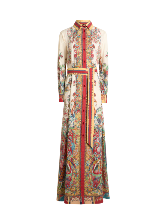 Etro Women's White Long Shirt Dress In Cotton With Placed Paisley Foliage Print, Woman, Size 48
