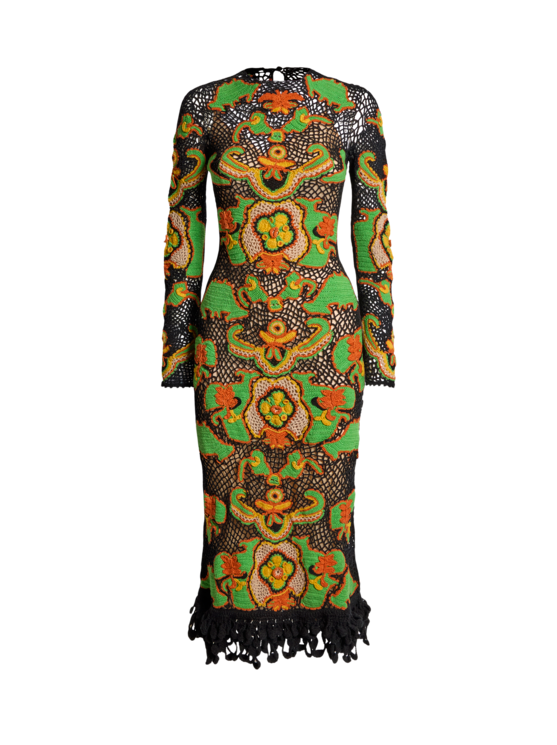 Etro, Abito Lungo In Cotone Con Motivo Floreale Effetto Crochet, Donna, Multicolor, Taglia 44