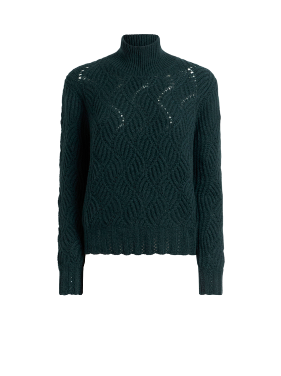 Etro Women's Dark Green Turtleneck Cashmere Sweater With Perforated Motif, Woman, Size 50