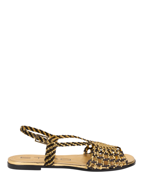 Etro, Sandalias Planas Entrelazadas, Mujer, Oro, Tamaño 39