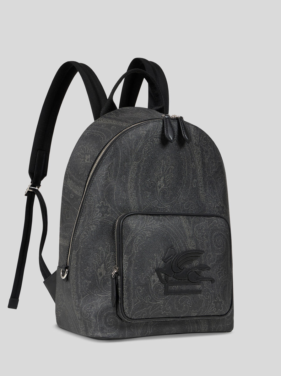 現行/美品 エトロ ペガソ ペイズリー リュックサック 黒 ジャガード 保存袋付 ETRO ロゴ ペガソ ペイズリー バックパック ブラック (ETRO/バック