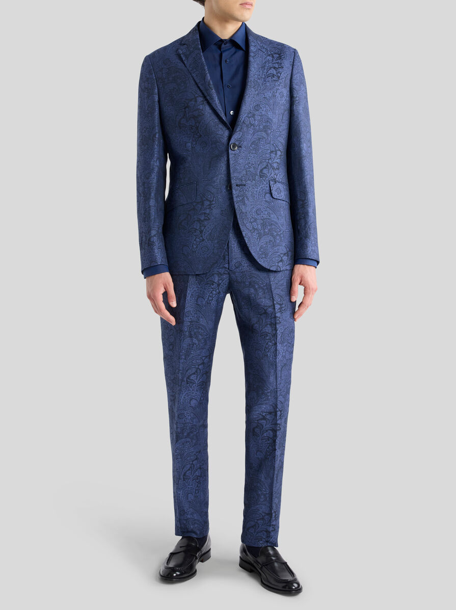 SINGLE-BREASTED LINEN AND COTTON JACQUARD JACKET WITH FLORAL