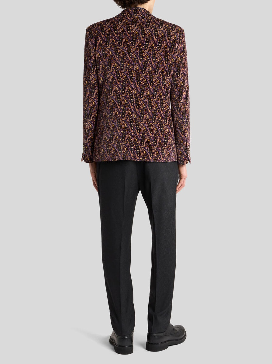 SINGLE-BREASTED COTTON VELVET JACKET WITH FLORAL PAISLEY MOTIF