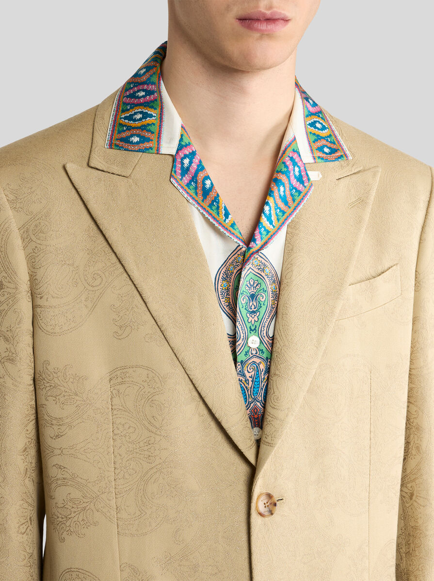 COTTON-BLEND JACQUARD JACKET WITH PLACED FLORAL PAISLEY MOTIF