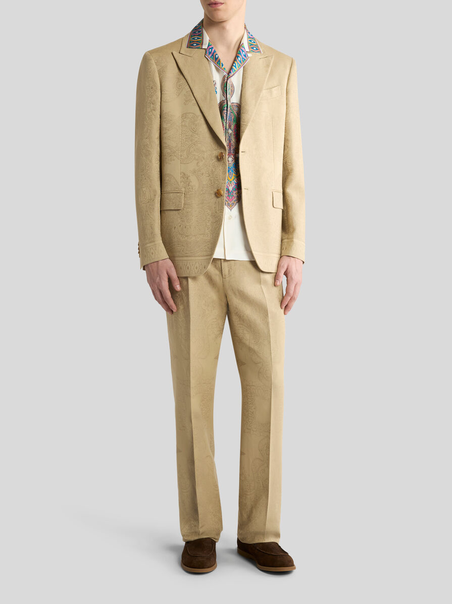 COTTON-BLEND JACQUARD JACKET WITH PLACED FLORAL PAISLEY MOTIF