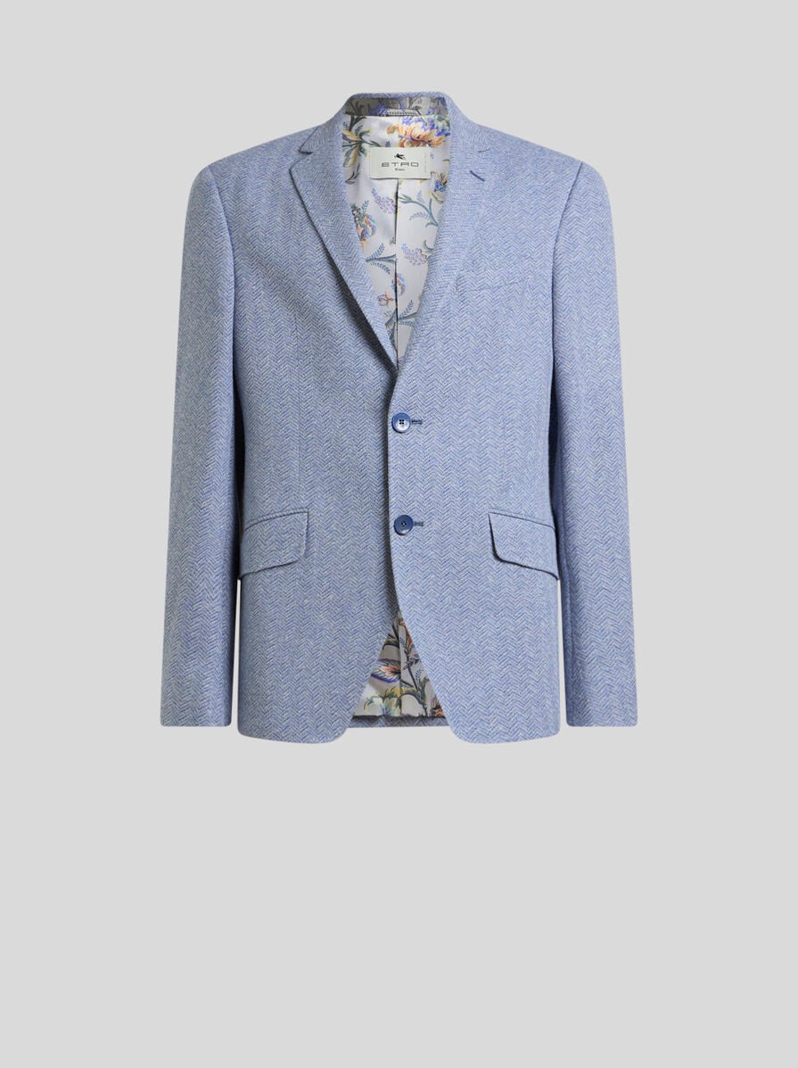 SINGLE-BREASTED COTTON AND LINEN JERSEY JACKET WITH CHEVRON MOTIF