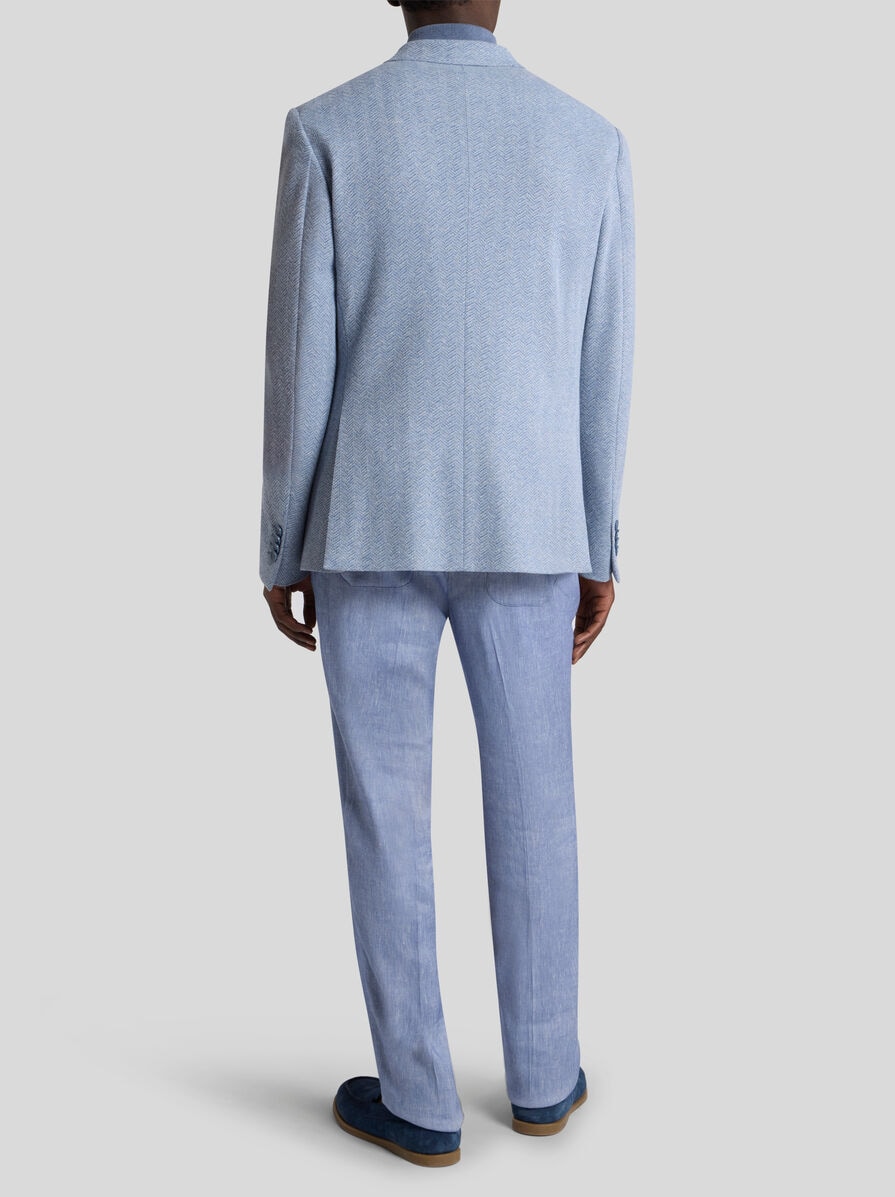 SINGLE-BREASTED COTTON AND LINEN JERSEY JACKET WITH CHEVRON MOTIF