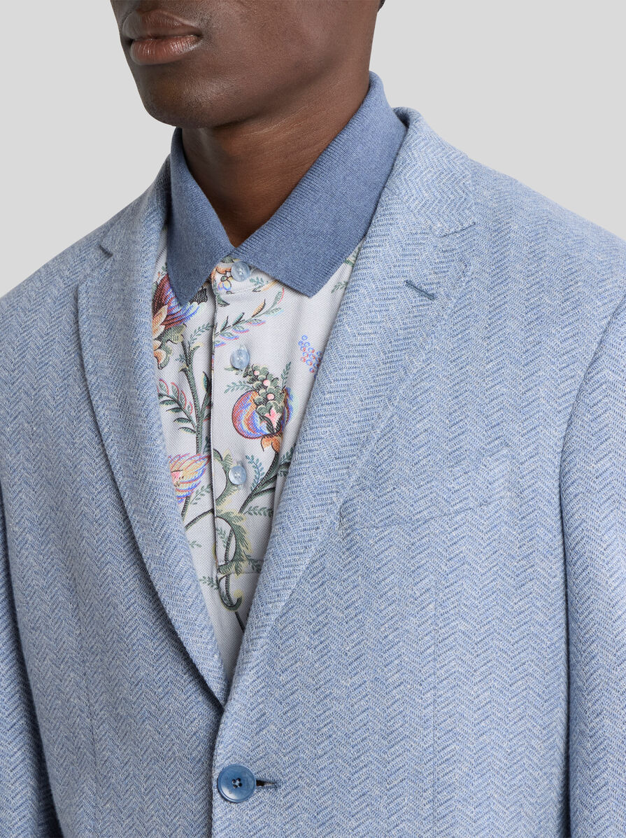 SINGLE-BREASTED COTTON AND LINEN JERSEY JACKET WITH CHEVRON MOTIF