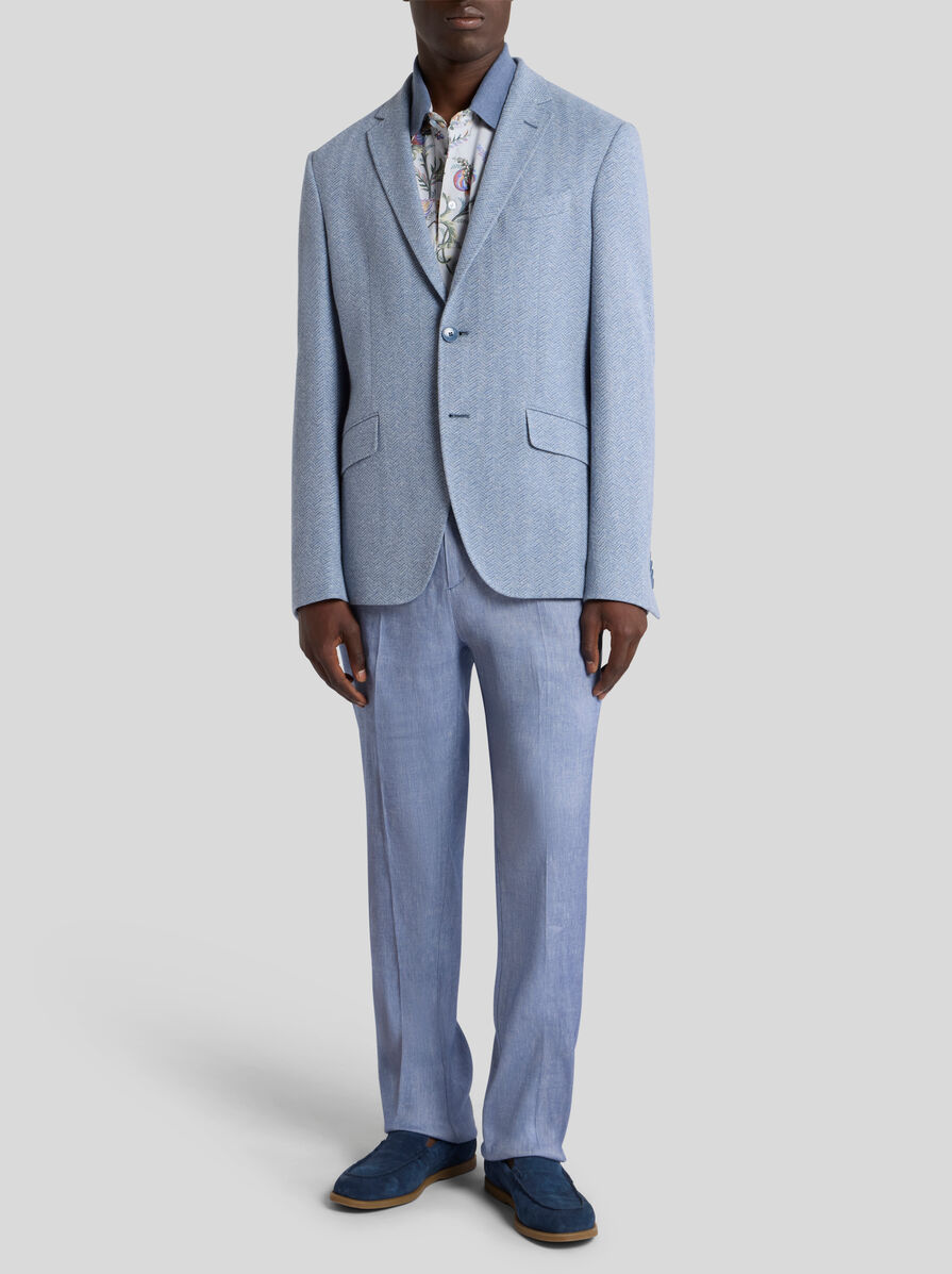 SINGLE-BREASTED COTTON AND LINEN JERSEY JACKET WITH CHEVRON MOTIF