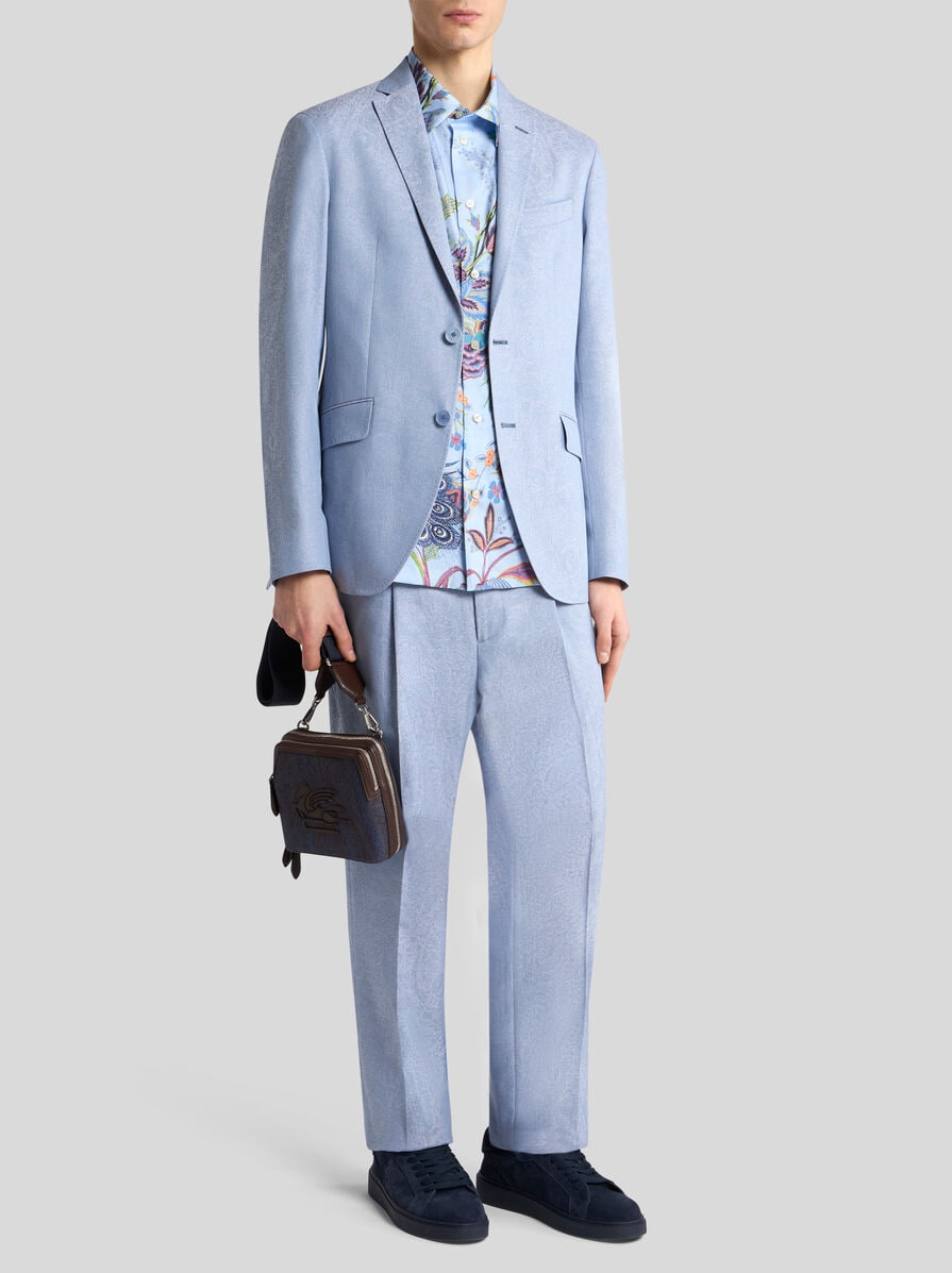 【時を超えた優雅さ】ETRO ジャカードペイズリー スリム パンツ ETRO ペイズリージャカード パンツ | ブルー | FARFETCH JP