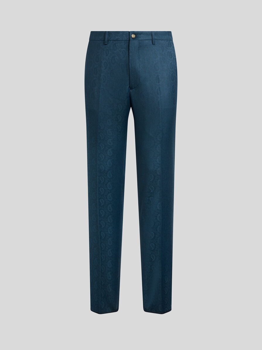 【関税&送料込】Etro Wool Trousers With Iconic Motif Etro Floral Metallic Jacquard Slim-Leg Crop Trousers
