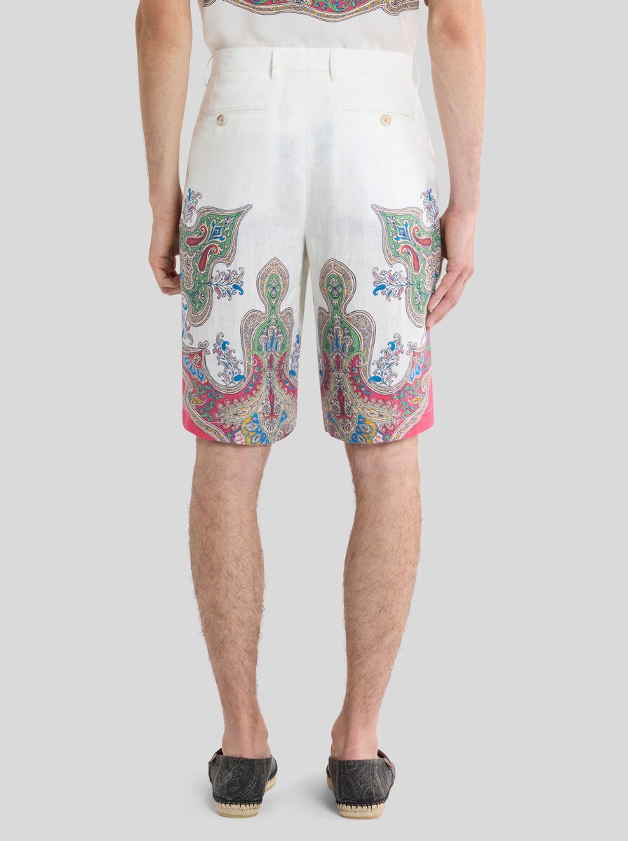 フローラルペイズリー エンジニアードプリント リネン ショートパンツ