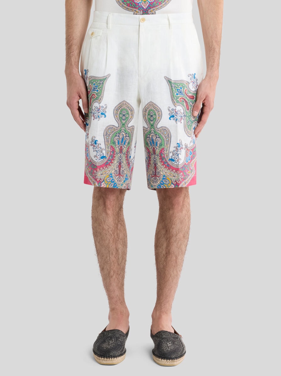 フローラルペイズリー エンジニアードプリント リネン ショートパンツ