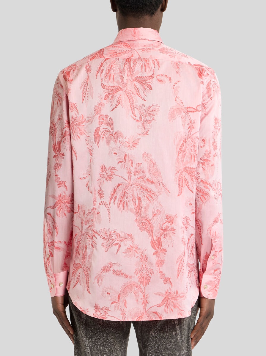 ETRO エトロ メンズ ドレスシャツ XL ボタニカルピンク薄手 美品 パロット＆パームツリーモチーフ コットン ジャカード シャツ | エトロ