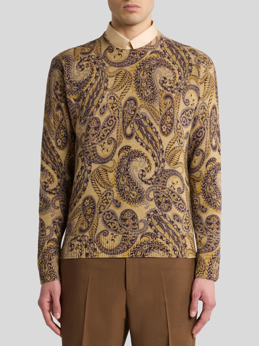 【美品】ETRO ペイズリー 総柄 長袖 ニット セーター M ベージュ系 美品】ETRO ペイズリー 総柄 長袖 ニット セーター M ベージュ系