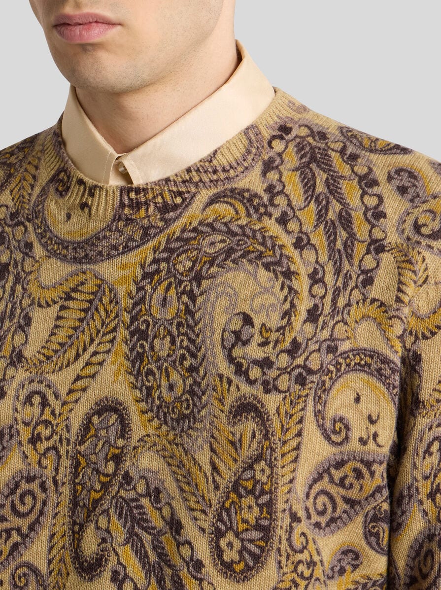 【美品】ETRO ペイズリー 総柄 長袖 ニット セーター M ベージュ系 美品】ETRO ペイズリー 総柄 長袖 ニット セーター M ベージュ系