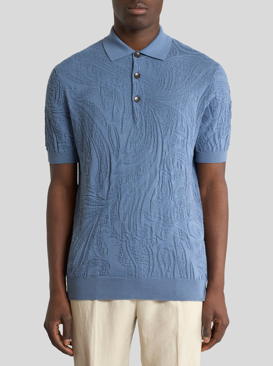 KNIT COTTON POLO SHIRT WITH LEAFY PAISLEY MOTIF | Polo Shirts | ETRO