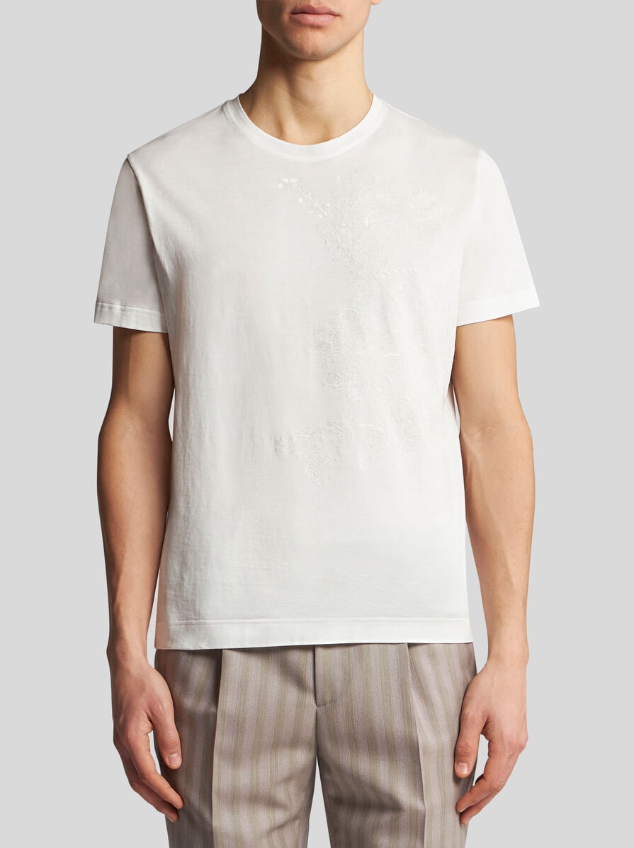 Tシャツ・カットソー Etro Relaxed-Fit Short Sleeve T-Shirt With Embroidered ETRO White Multi Floral Mixed Print Short Sleeve Vneck
