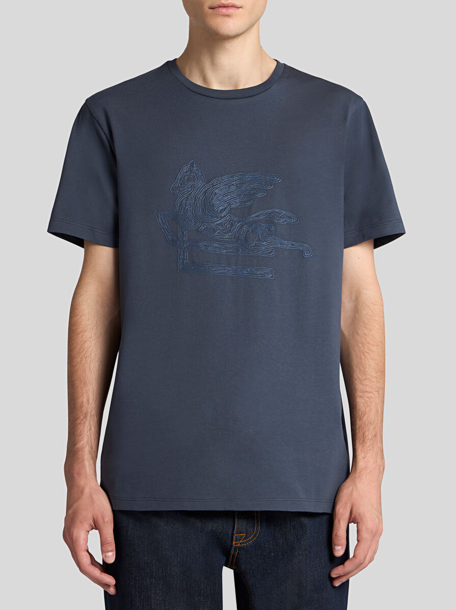 Tシャツ・カットソー ETRO SS24 PEGASUS SHIRT (MRIB0002_99TR314S8453) EMBROIDERED T-SHIRT WITH MAXI-PEGASO