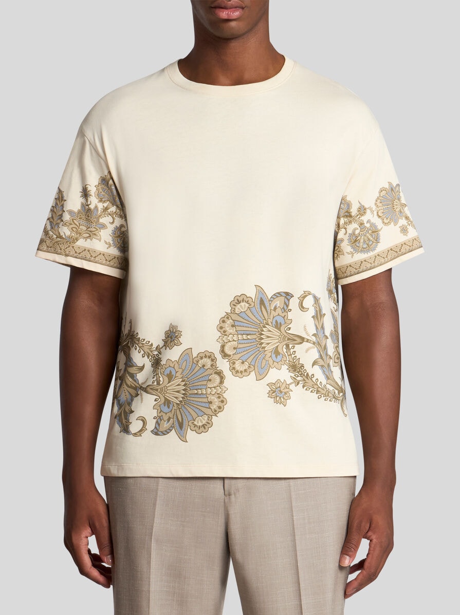 Tシャツ・カットソー ETRO COTTON T-SHIRT WITH PLACED PRINT Printed cotton jersey T-shirt in blue - Etro | Mytheresa
