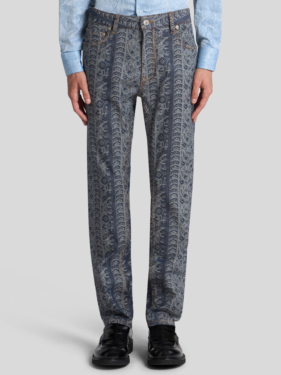 ETRO ジャカード デニム ジーンズ ネイビー ETRO フローラル ジャカード デニム ジーンズ ネイビーブルー