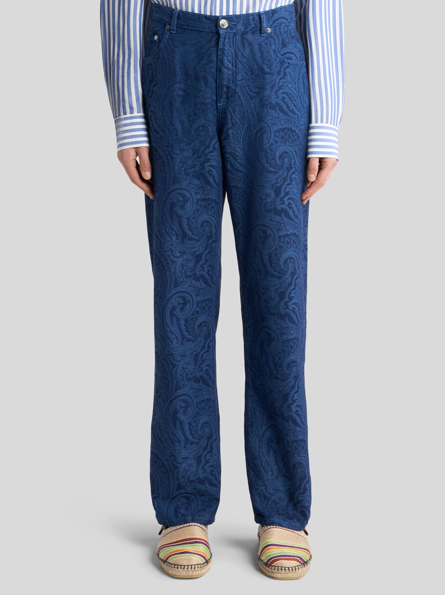 【ETRO】フローラル ペイズリー パンツ ETRO ペイズリー ワイドジーンズ | ブルー | FARFETCH JP