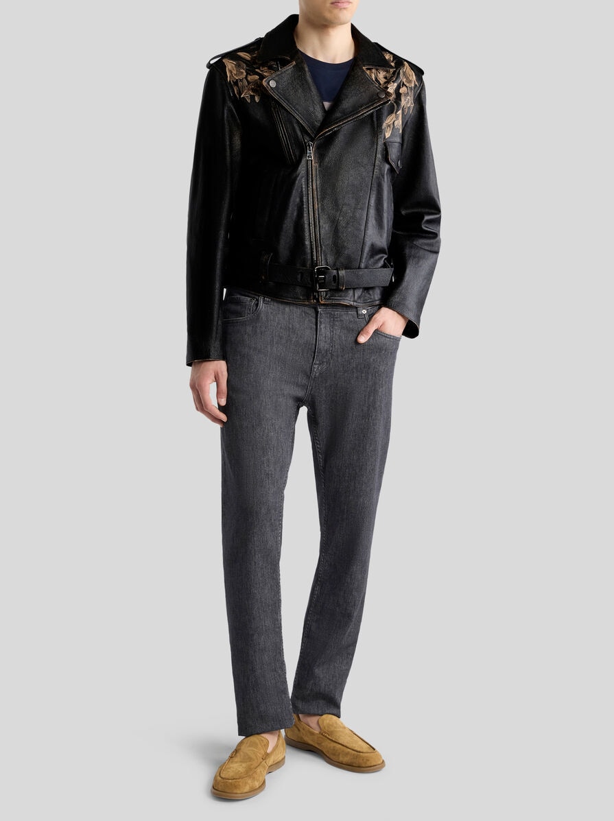 レオパード エンジニアードプリント レザー バイカージャケット | エトロ