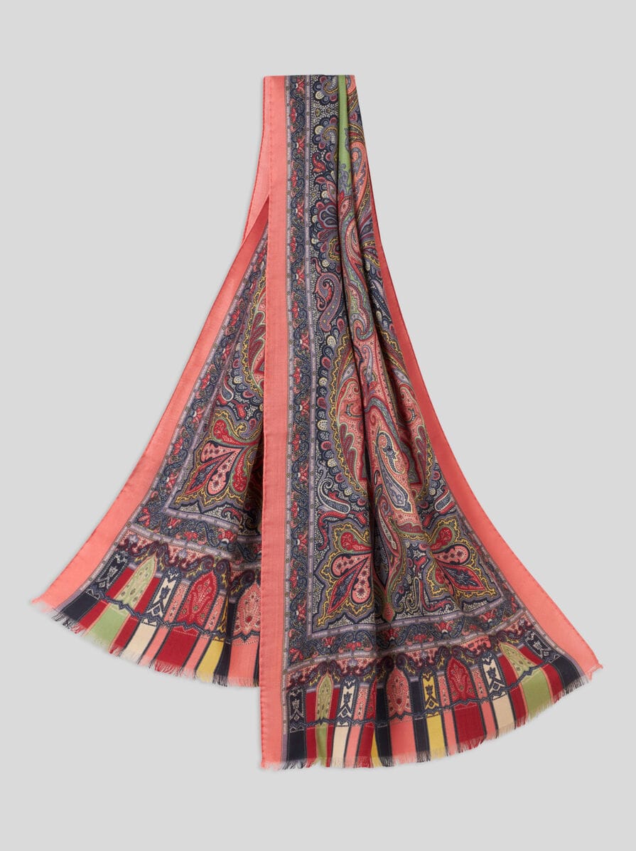 新品未使用 タグ付 エトロ ETRO ウール シルク スショール ケース袋付 ETRO エトロ ストール マフラー タグ付き ペイズリー ウール