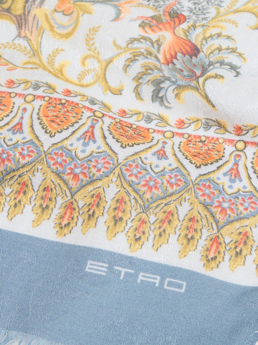 COTTON-BLEND JACQUARD SCARF WITH FLORA AND FAUNA MOTIF | Scarves